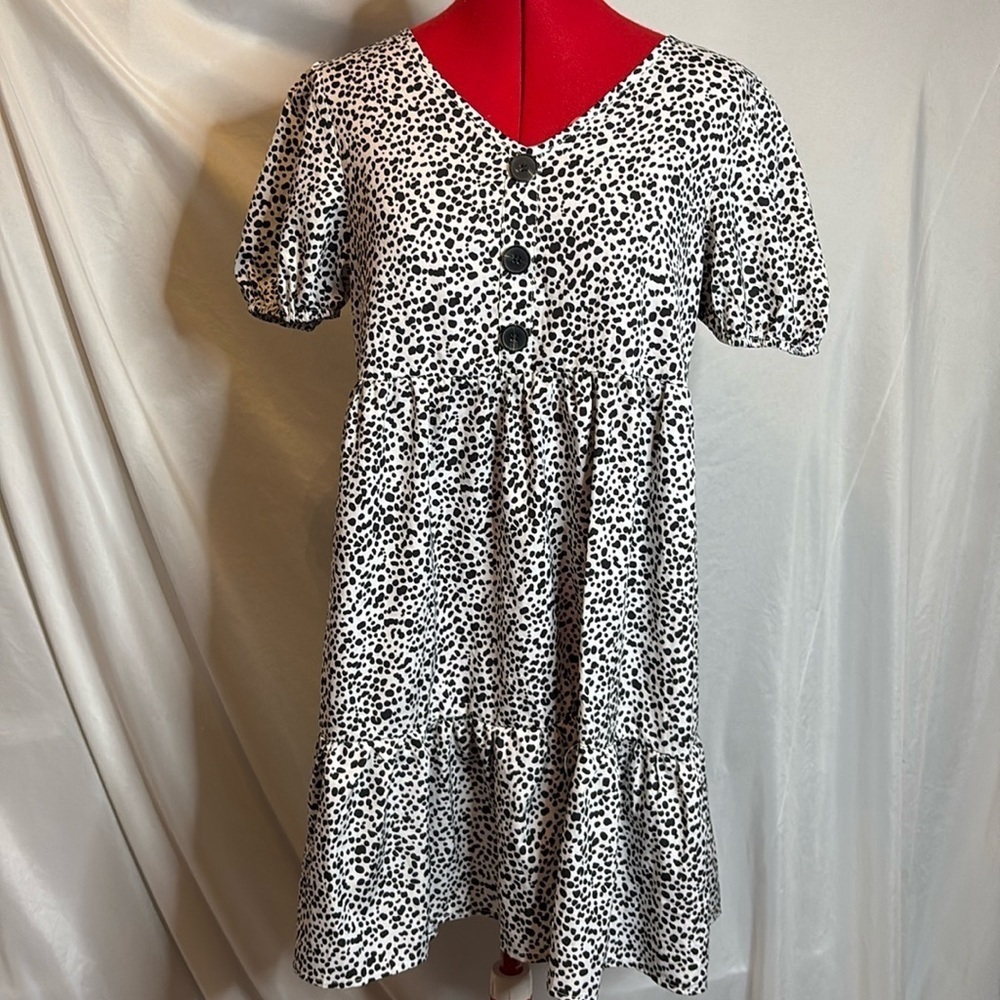 SM273 SHEIN leopard spotted puff sleeve dress